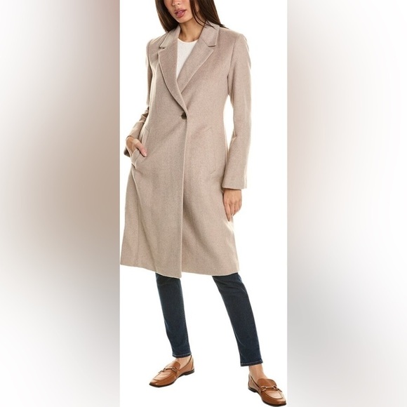 COLE HAAN Double Breasted Wool Blend Oatmeal Tan Coat 12 - Picture 3 of 9